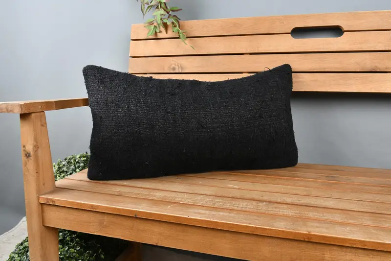 Armchair Cushion Cover, 12x24 Black Pillow Case, Ottoman Pillow Case, Boho Pillow, Turkish Kilim Pillow, Pillow for Couch, Pillow Case - 1