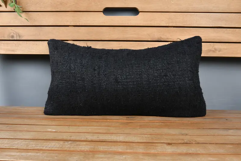 Armchair Cushion Cover, 12x24 Black Pillow Case, Ottoman Pillow Case, Boho Pillow, Turkish Kilim Pillow, Pillow for Couch, Pillow Case - 6