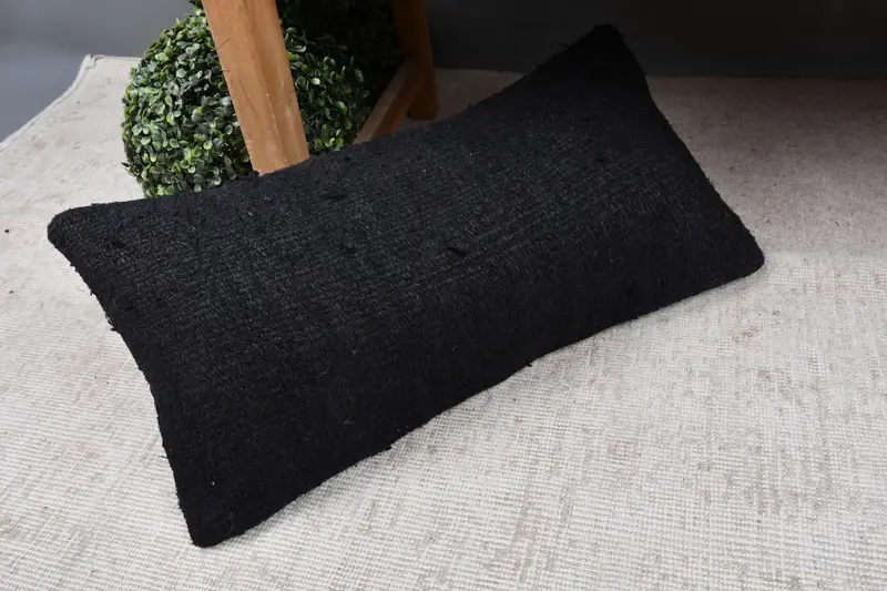 Armchair Cushion Cover, 12x24 Black Pillow Case, Ottoman Pillow Case, Boho Pillow, Turkish Kilim Pillow, Pillow for Couch, Pillow Case - 7