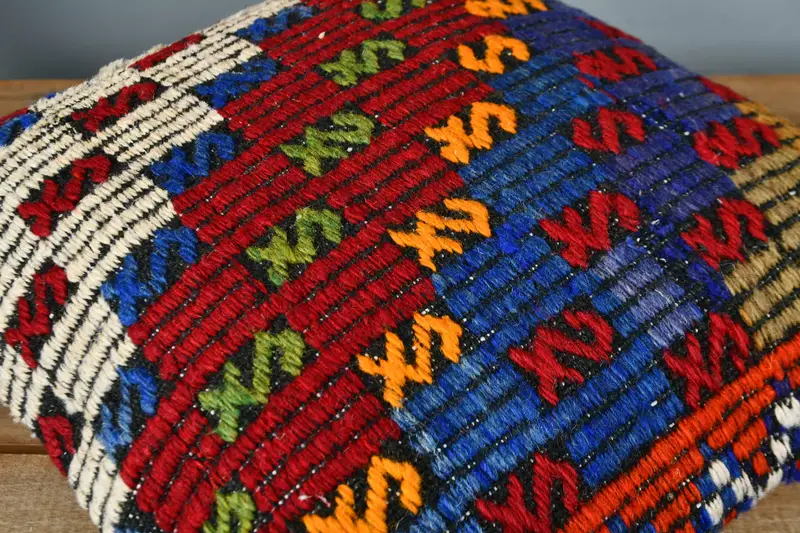 Cushion Case, Kilim Pillow Cover, Armchair Pillow Cover, Ethnical Kilim Rug Pillow, Toss Cushion, Boho Pillow Sham Cover, 16x16 Red Cushion Cover - 4