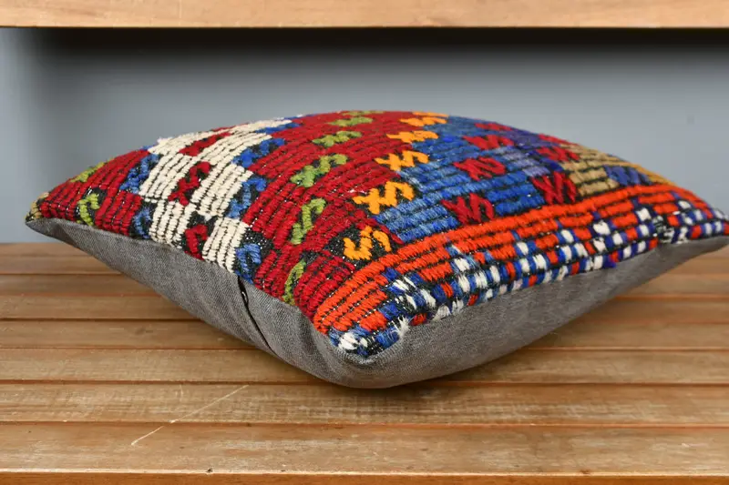 Cushion Case, Kilim Pillow Cover, Armchair Pillow Cover, Ethnical Kilim Rug Pillow, Toss Cushion, Boho Pillow Sham Cover, 16x16 Red Cushion Cover - 3