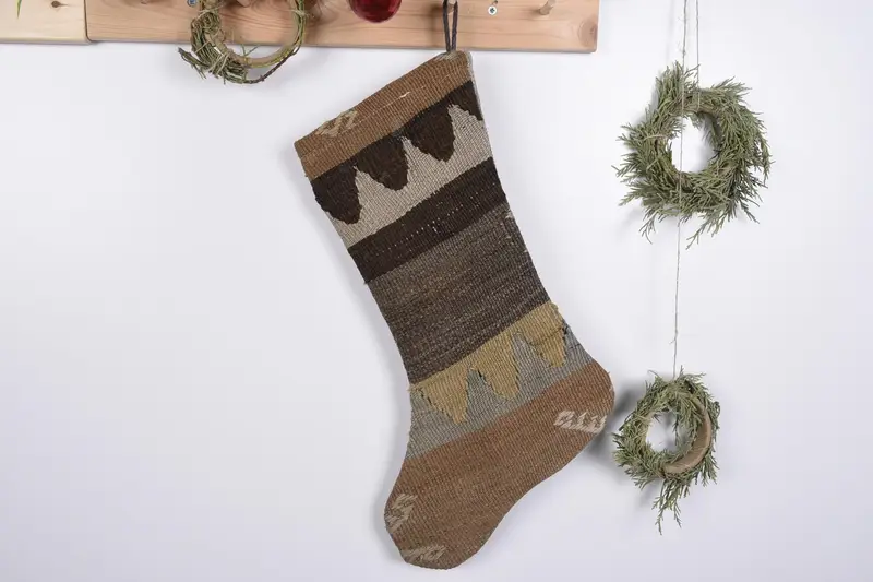 Rustik Kilim Yılbaşı Çorabı, Süs Desenli Bayram Çorabı