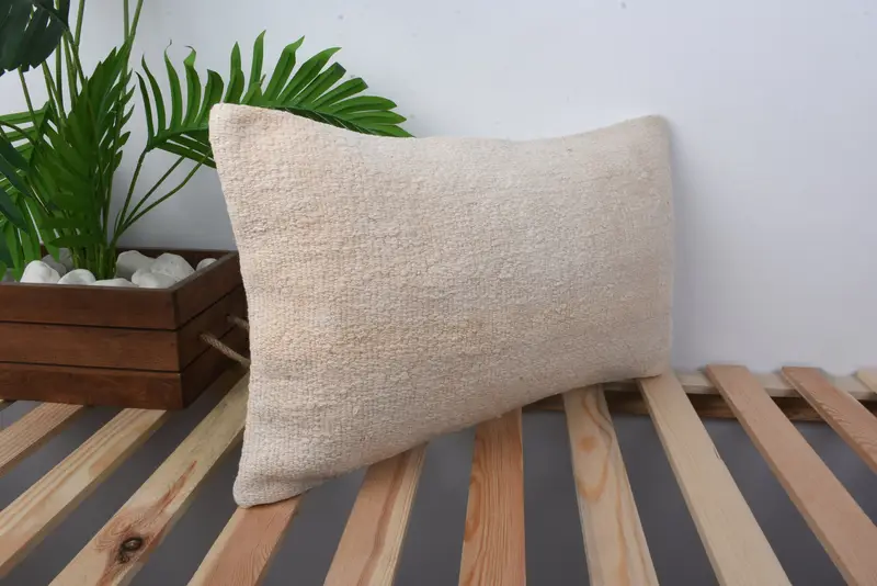 Kilim Pillow, Decorative Throw Cushion, Cushion, Antique Pillows, Ethnical Kilim Rug Pillow, Kilim Rug Cushion, 12x20 Beige Cushion Case - 4