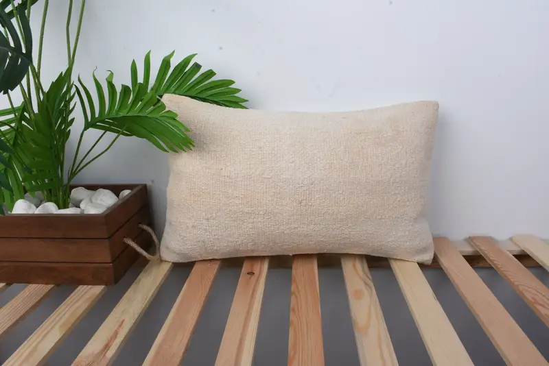 Kilim Pillow, Decorative Throw Cushion, Cushion, Antique Pillows, Ethnical Kilim Rug Pillow, Kilim Rug Cushion, 12x20 Beige Cushion Case - 1