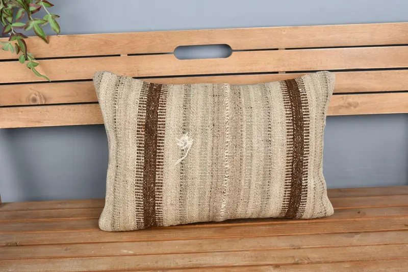 Bright Pillow Cover, Cushion, Vintage Kilim Pillow, 16x24 Beige Cushion Cover, Bench Pillow, Turkish Pillow, Home Decor Pillow - 6