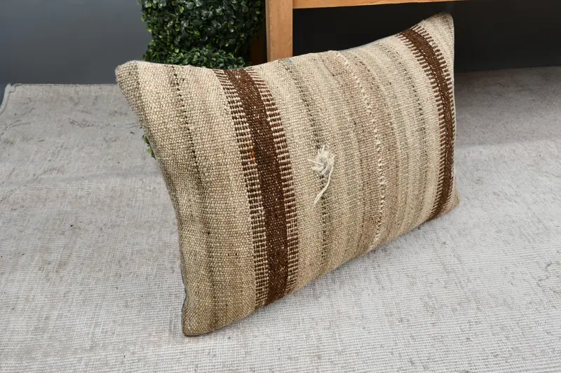 Bright Pillow Cover, Cushion, Vintage Kilim Pillow, 16x24 Beige Cushion Cover, Bench Pillow, Turkish Pillow, Home Decor Pillow - 7