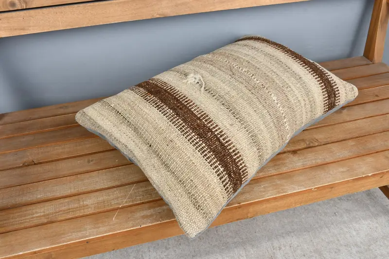 Bright Pillow Cover, Cushion, Vintage Kilim Pillow, 16x24 Beige Cushion Cover, Bench Pillow, Turkish Pillow, Home Decor Pillow - 2