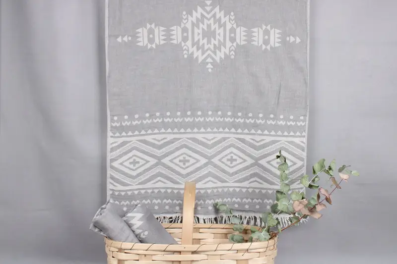 Turkish Tea Towels Dark Gray Aztec Patterned Towel, 24x40 Inches