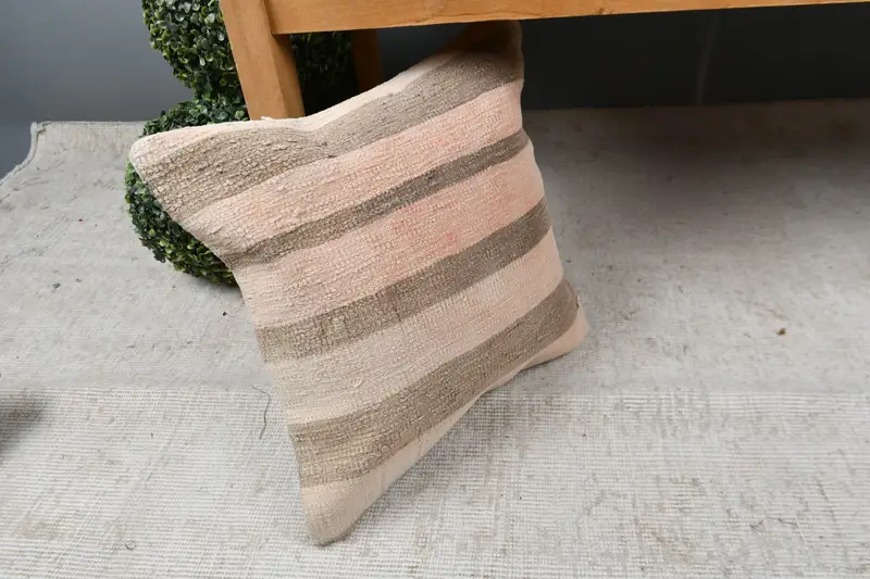 Interior Designer Pillow, Customized Pillow Sham, Vintage Pillow, Pillow Cover, 16x16 Beige Pillow, Handmade Kilim Cushion - 7
