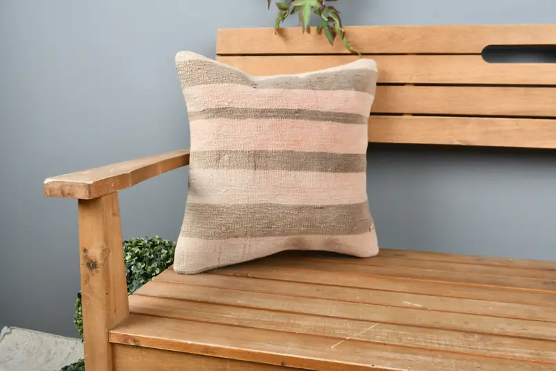 Interior Designer Pillow, Customized Pillow Sham, Vintage Pillow, Pillow Cover, 16x16 Beige Pillow, Handmade Kilim Cushion - 1