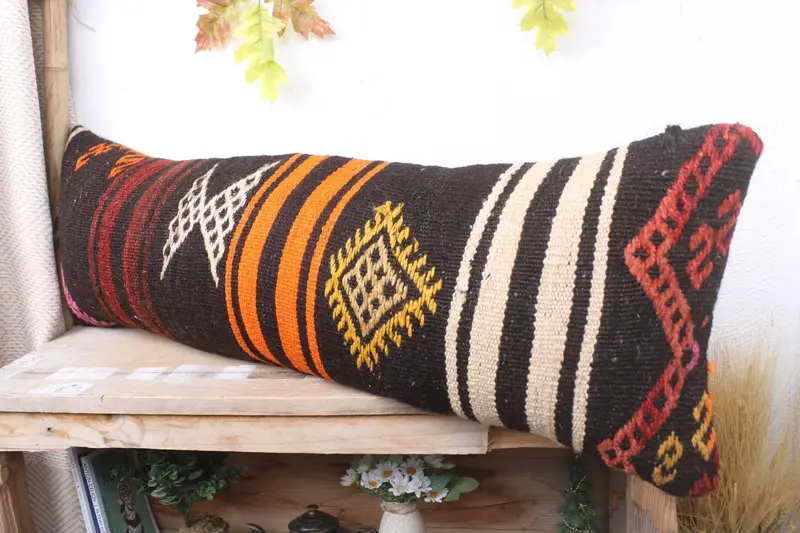 Home Decor Pillow, Pillow Case, Handmade Kilim Cushion, 12x36 Brown Cushion, Kilim Pillow Cover, Decorative Throw Cushion Cover - 4