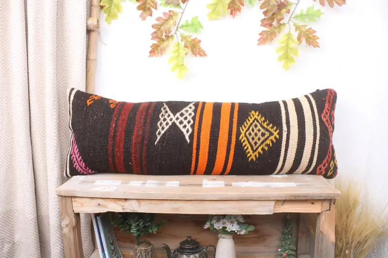 Home Decor Pillow, Pillow Case, Handmade Kilim Cushion, 12x36 Brown Cushion, Kilim Pillow Cover, Decorative Throw Cushion Cover - 1