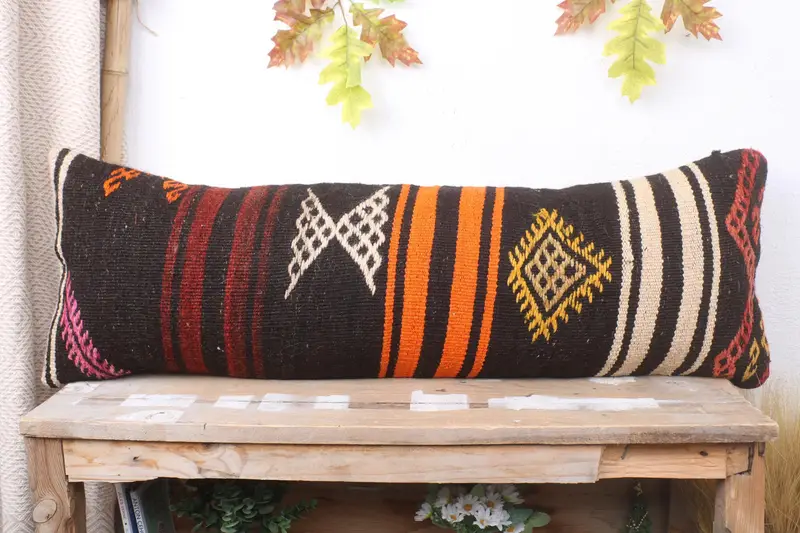 Home Decor Pillow, Pillow Case, Handmade Kilim Cushion, 12x36 Brown Cushion, Kilim Pillow Cover, Decorative Throw Cushion Cover - 2