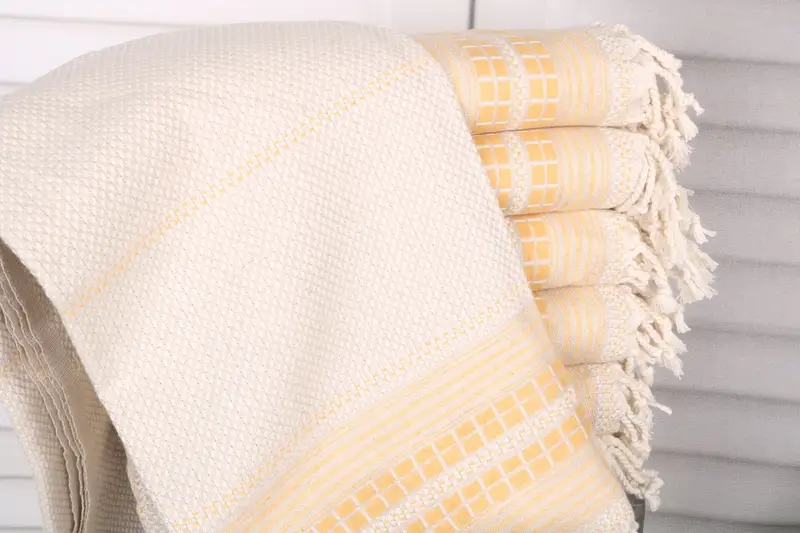 Turkish Beach Towel Striped Mustard Linen, 40x67 Inches