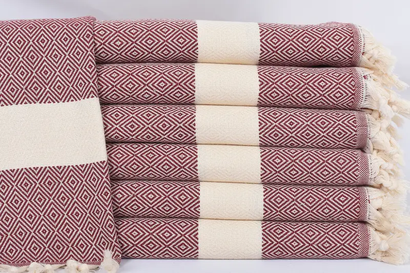 Turkish Towel Hand Towel, Burgundy Diamond Tea Towel, 36x20 Inches