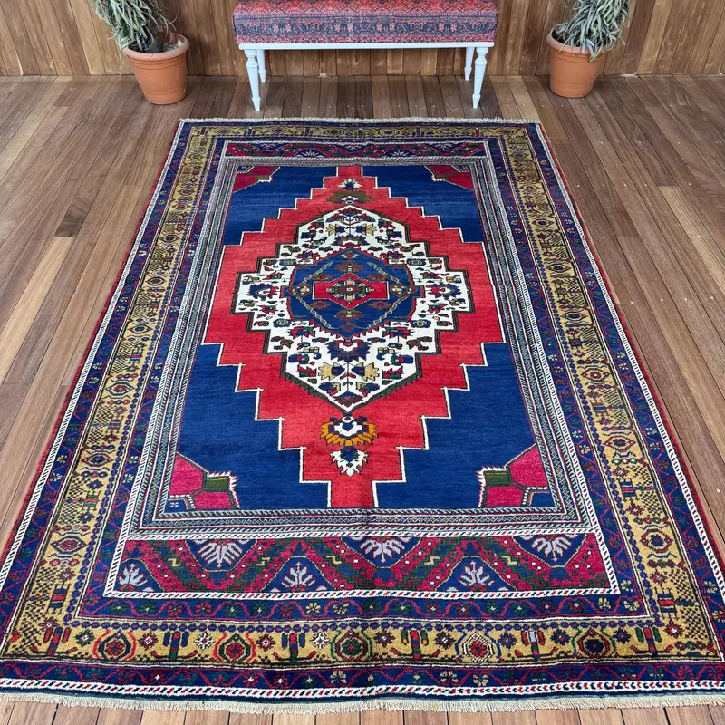 Vintage 5.8x9 ft Rug, Oushak Turkish Rug, Red Rug Wool - 1