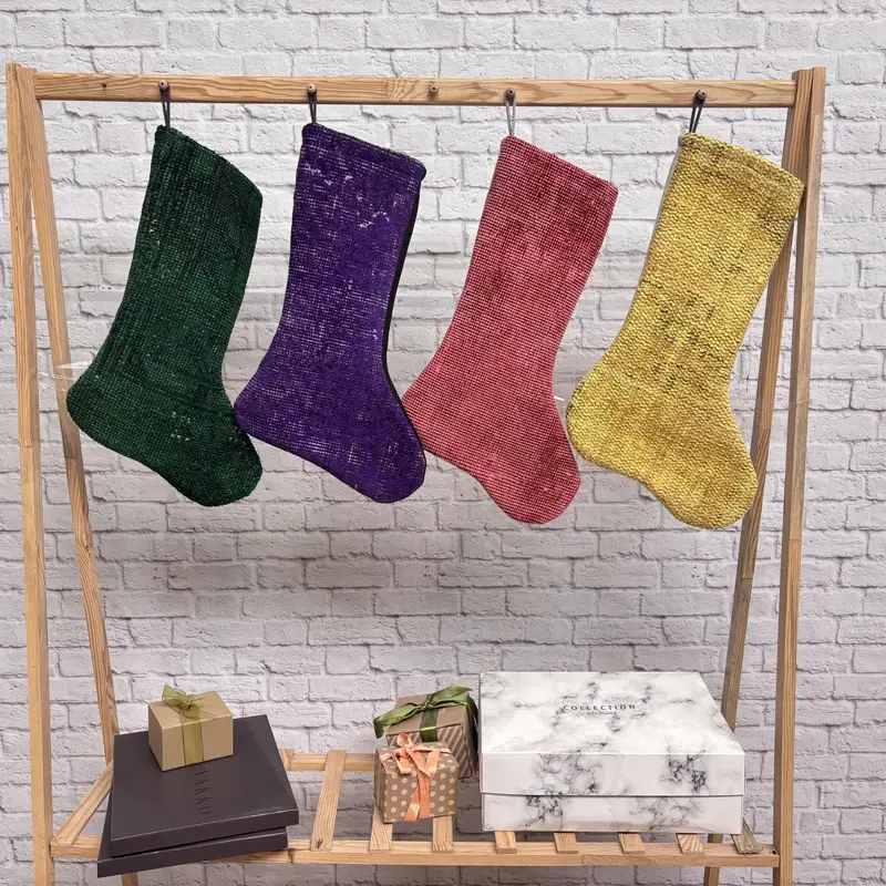 Rainbow Christmas Ornaments Stocking, 7 Inch Wide Festive Stocking