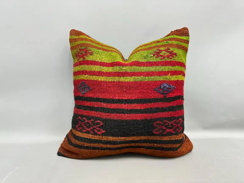 Vintage Kilim Pillow, 20x20 Red Pillow, Pillow for Sofa, Vintage Pillow, Sofa Bolster Pillow, Neutral Pillow, Shabby Chic Pillow Case, Cushion Case - 1