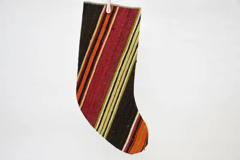 Red and Orange Christmas Ornaments Stocking, 14 Inch Wide Xmas Stocking