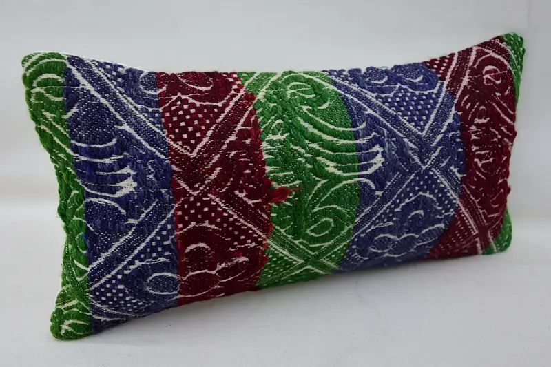 Kilim Pillow, Bohemian Cushion Cushion Case, Meditation Pillow Cover, 8x16 Blue Cushion, Pillow for Sofa, Pillow, Boho Pillow Sham Cover - 2