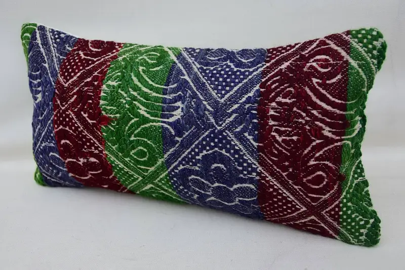 Kilim Pillow, Bohemian Cushion Cushion Case, Meditation Pillow Cover, 8x16 Blue Cushion, Pillow for Sofa, Pillow, Boho Pillow Sham Cover - 3