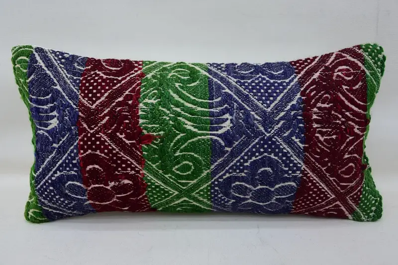 Kilim Pillow, Bohemian Cushion Cushion Case, Meditation Pillow Cover, 8x16 Blue Cushion, Pillow for Sofa, Pillow, Boho Pillow Sham Cover - 1