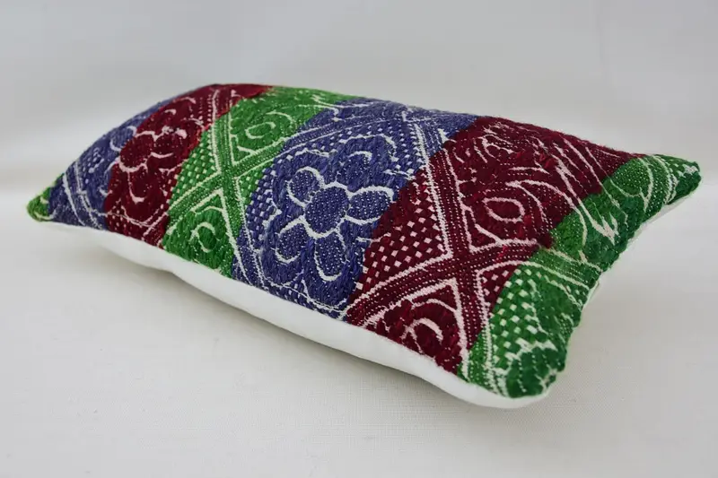 Kilim Pillow, Bohemian Cushion Cushion Case, Meditation Pillow Cover, 8x16 Blue Cushion, Pillow for Sofa, Pillow, Boho Pillow Sham Cover - 6
