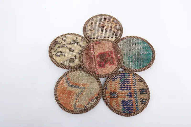 Boho Beige & Bronce Round Coaster, Posavasos Étnicos Únicos