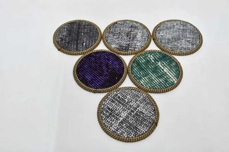 Posavasos redondos bohemios, posavasos tejidos grises y bronce