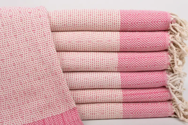 40x71 Inches Fuchsia Cotton Towel, Diamond Pattern, Organic, Bath Towel