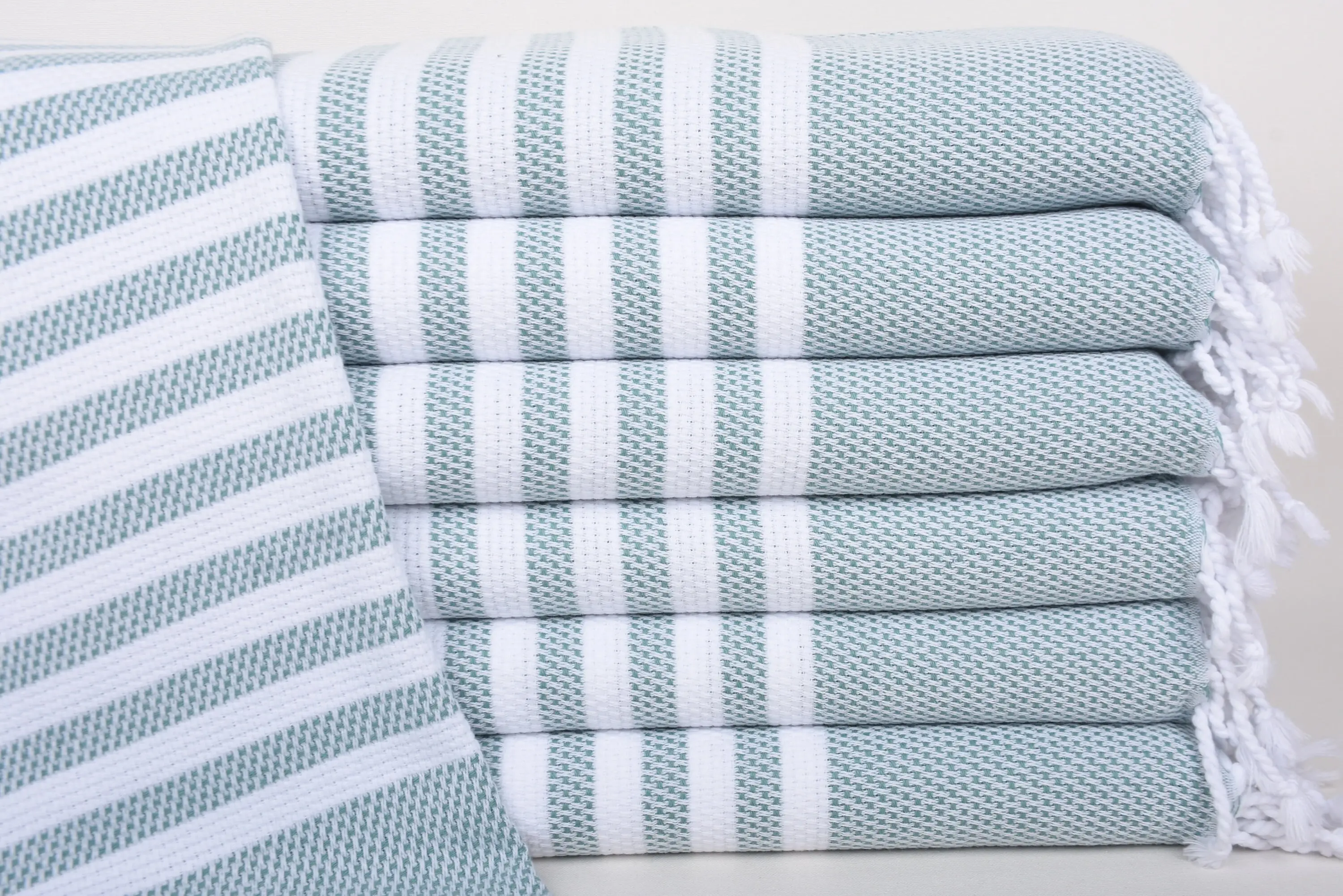Green Striped Hand Towel Personalized Turkish Cotton Towel, 44x24 Inches - 1
