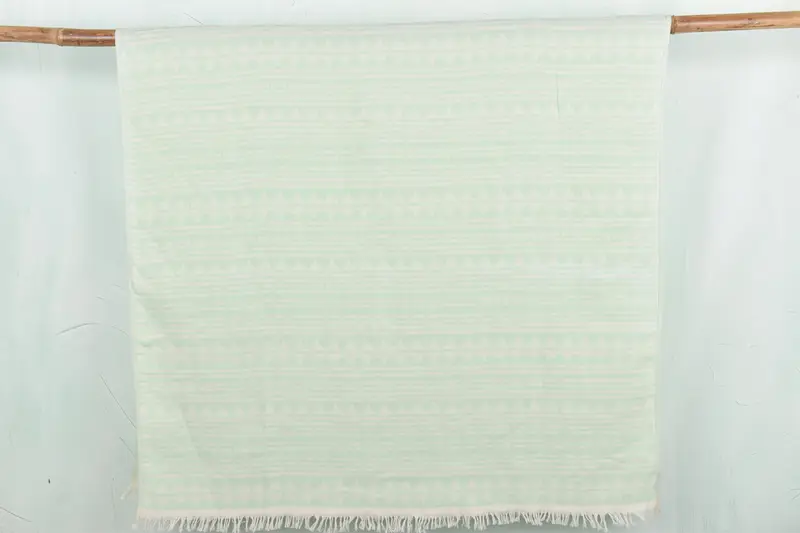 Handmade Personalized Turkish Towel, Kilim Design, Mint Organic Cotton/Linen, 40x71 Inches