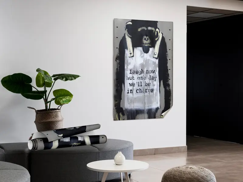 Laugh Now, Monkey: 鮮やかなグラフィティ キャンバス プリント