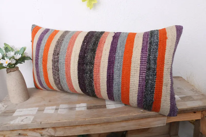 12x24 Orange Cushion Case, Home Decor Pillow, Bolster Throw Pillow Sham, Vintage Pillow, Bright Pillow Sham, Ethnical Kilim Rug Pillow, Pillow Case - 4