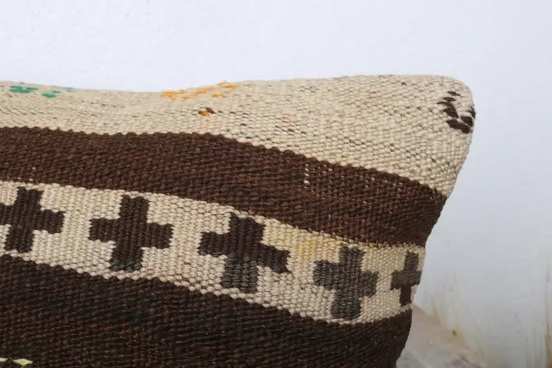 Ethnical Kilim Rug Pillow, Gift Pillow, Handwoven Cushion Cover, Boho Pillow, 12x24 Brown Cushion Cover, Turkish Corner Pillow Sham, Pillow - 5