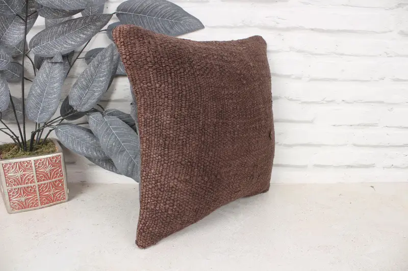 Pillow for Sofa, Home Decor Pillow, Aesthetic Pillow Cover, Pillow Case, Anatolian Pillow, 14x14 Brown Pillow Case, Vintage Kilim Throw Pillow - 3