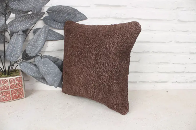 Pillow for Sofa, Home Decor Pillow, Aesthetic Pillow Cover, Pillow Case, Anatolian Pillow, 14x14 Brown Pillow Case, Vintage Kilim Throw Pillow - 4