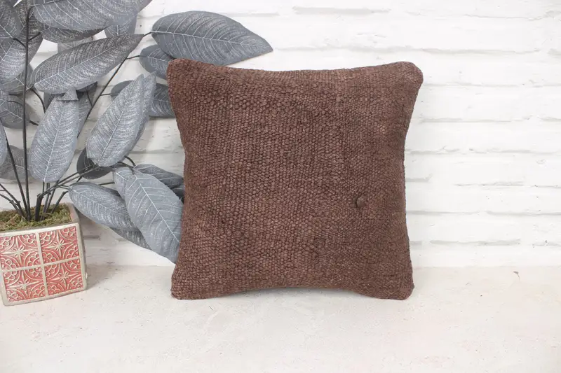 Pillow for Sofa, Home Decor Pillow, Aesthetic Pillow Cover, Pillow Case, Anatolian Pillow, 14x14 Brown Pillow Case, Vintage Kilim Throw Pillow - 1