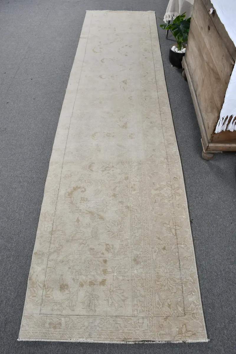 Zarif Bej Oryantal Halı, Kahverengi Desenli 2,6x11,2 ft