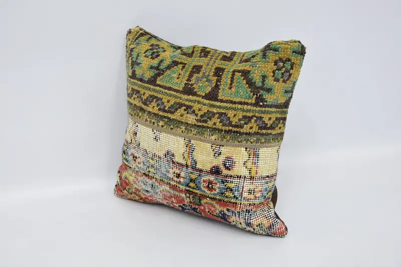 Tapestry Pillow Case, Pillow, Handmade Kilim Cushion, Tribal Pillow Sham, Interior Designer Pillow, Turkish Kilim Pillow, 16x16 Yellow Pillow Cover - 4