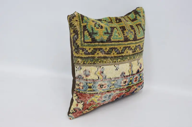 Tapestry Pillow Case, Pillow, Handmade Kilim Cushion, Tribal Pillow Sham, Interior Designer Pillow, Turkish Kilim Pillow, 16x16 Yellow Pillow Cover - 3