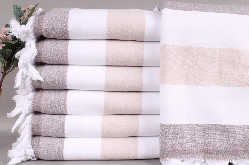 Personalized Beige-Brown Striped Terry Towel, 36x63 Inches