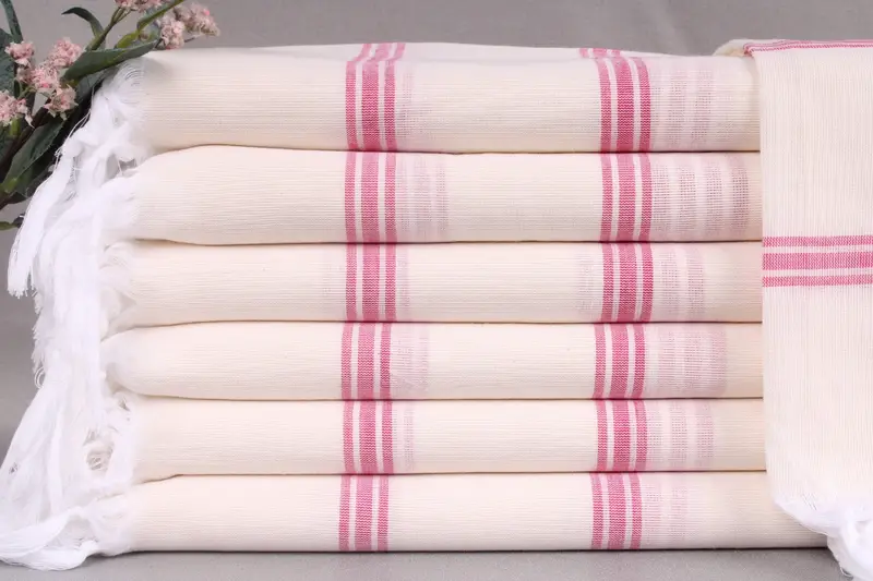 Beach Towel Pink Striped Organic Turkish Cotton, 40x71 Inches