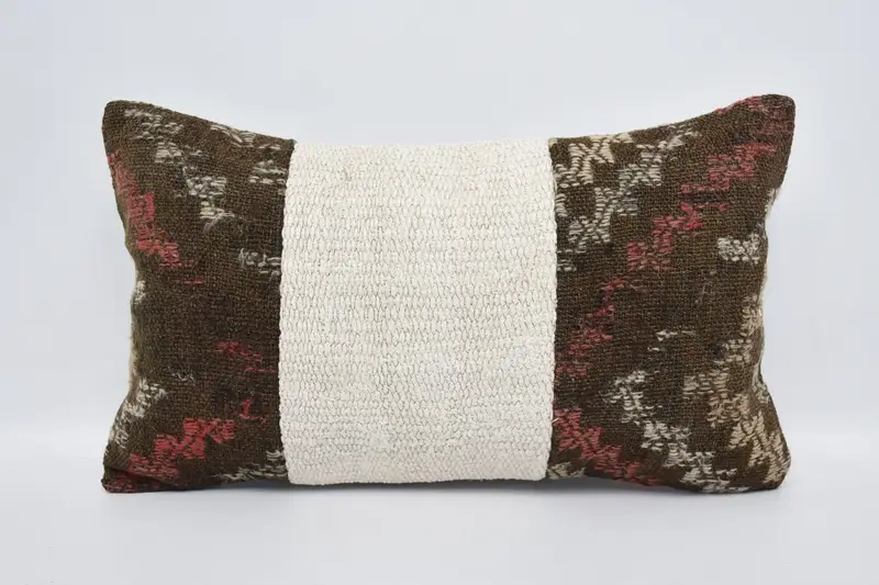 Throw Wool White Cushion Cover, Antique 12x20 inch Pillow Case - 1