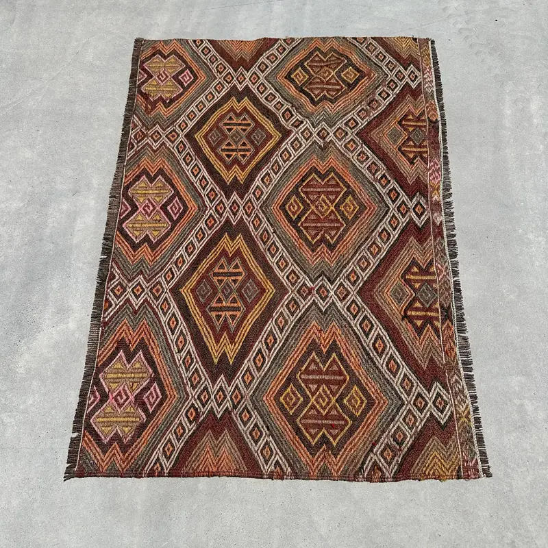 2,2x3,3 ft türkischer Vintage-Teppich, kleiner Teppich, brauner Kelim-Massivteppich - 1