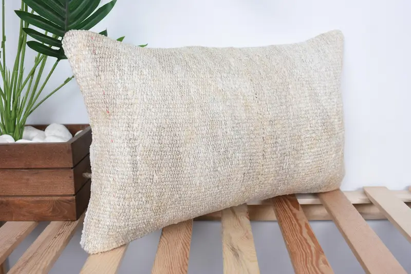 Luxury Pillow Case, Interior Designer Pillow, Turkish Pillow, Ethnical Kilim Rug Pillow, Pillow Cover, 12x20 Beige Pillow Sham, Outdoor Pillow Sham - 4