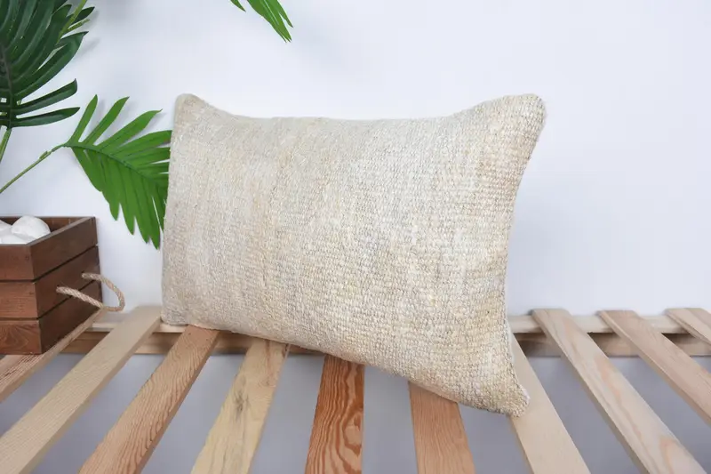 Luxury Pillow Case, Interior Designer Pillow, Turkish Pillow, Ethnical Kilim Rug Pillow, Pillow Cover, 12x20 Beige Pillow Sham, Outdoor Pillow Sham - 5