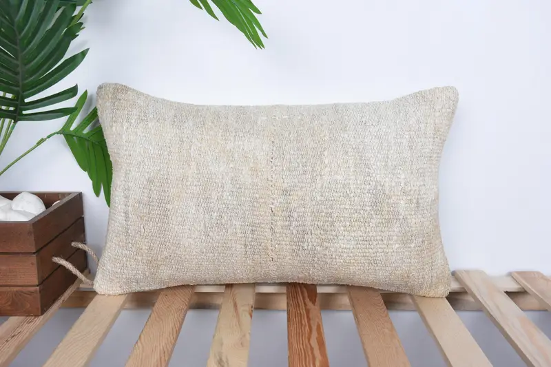 Luxury Pillow Case, Interior Designer Pillow, Turkish Pillow, Ethnical Kilim Rug Pillow, Pillow Cover, 12x20 Beige Pillow Sham, Outdoor Pillow Sham - 1