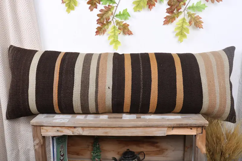 Retro Pillow, Turkish Pillow, Turkish Kilim Pillow, Sustainable Cushion Cover, Pet Cushion Case, 16x48 Brown Pillow, Kilim Pillow, Pillow Sham - 2