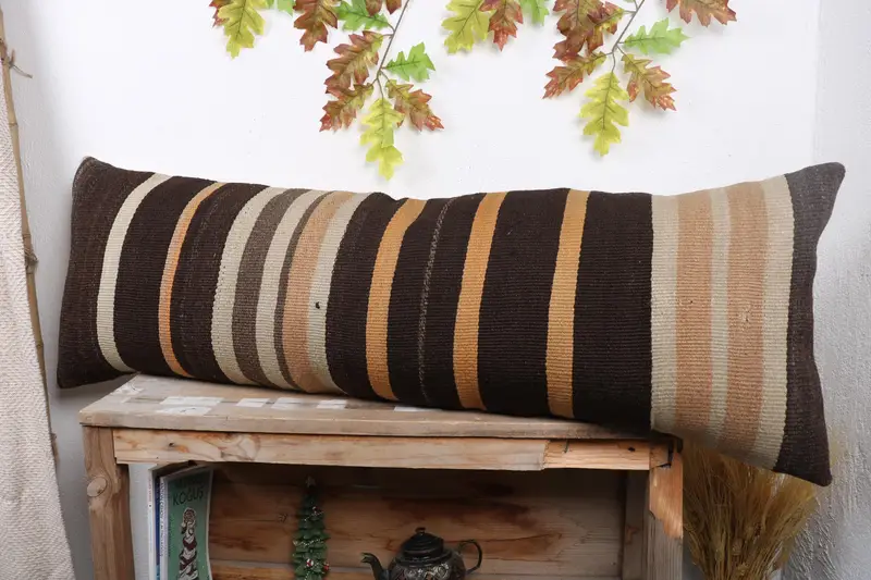 Retro Pillow, Turkish Pillow, Turkish Kilim Pillow, Sustainable Cushion Cover, Pet Cushion Case, 16x48 Brown Pillow, Kilim Pillow, Pillow Sham - 4